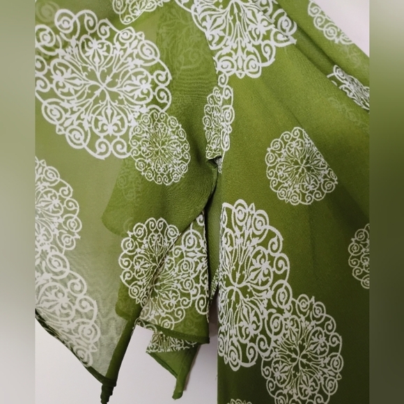 Robbie Bee Chiffon Maxi Dress 16 Green White Flutter Sleeve Romantic Fairycore - Picture 8 of 12